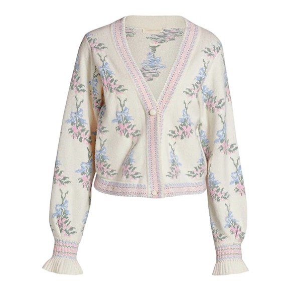 LOVESHACKFANCY Boscom Cardigan Floral Jacquard Knit Sweater Size XL 0071 - Picture 5 of 13